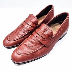 Zara Man Cardinal Red Leather Penny Loafers Slip On Apron Toe Men's EU 43 US 10
